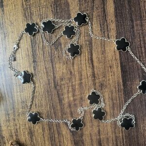 Black Clover Link Necklace - Women’s Silver Chain Necklace